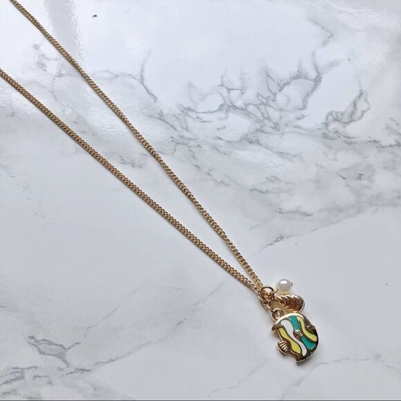 2/$20 Green Yellow Fish Pearl Charm Necklace - Picture 3 of 4